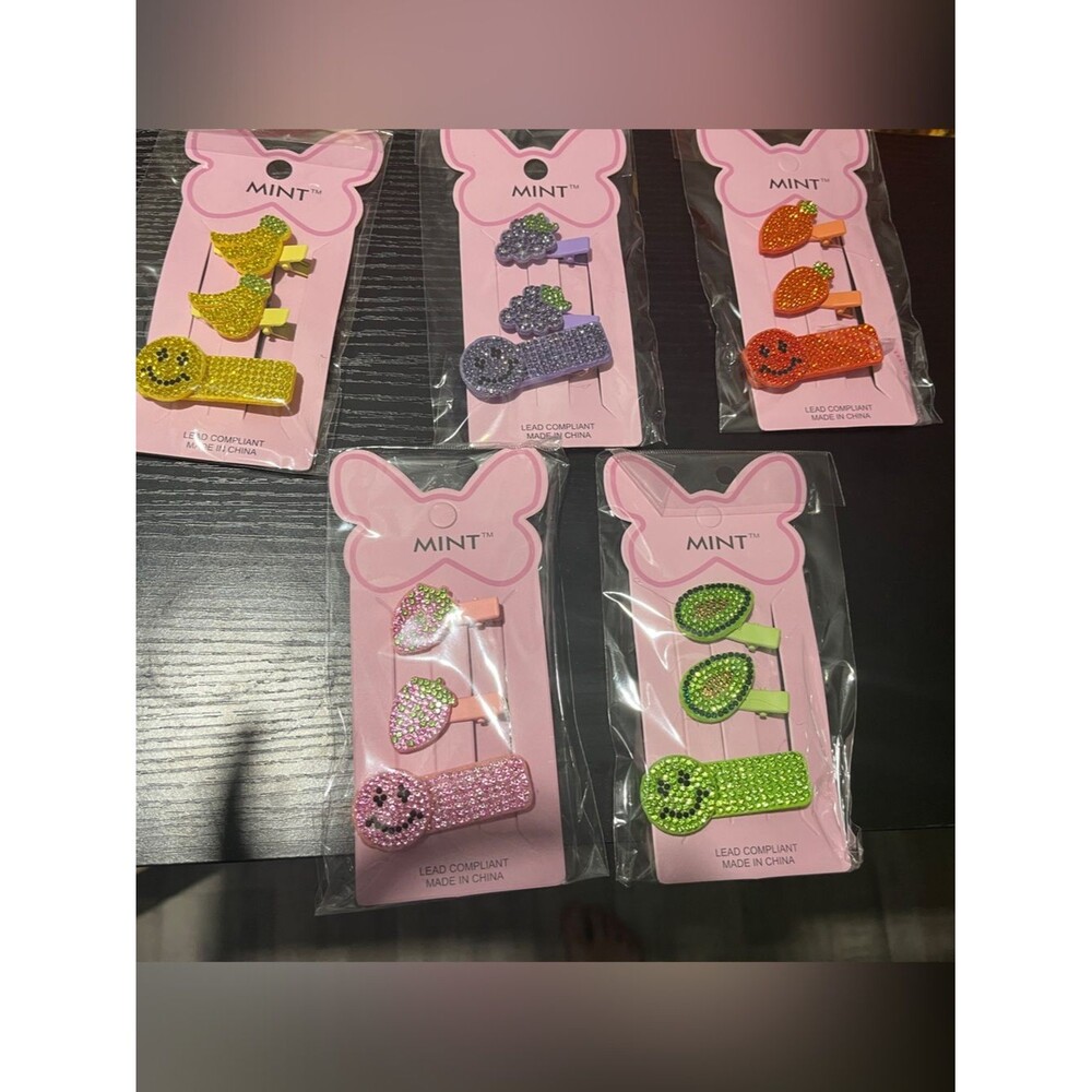 Mint Kids Rhinestone Hair Clip Sets - Yellow, Purple, Orange, Pink, Green